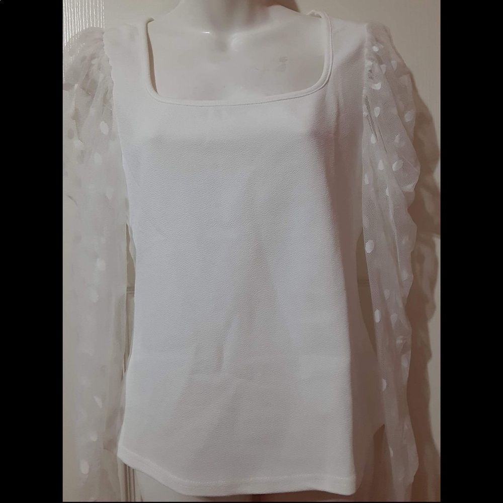 White long mesh sleeve top